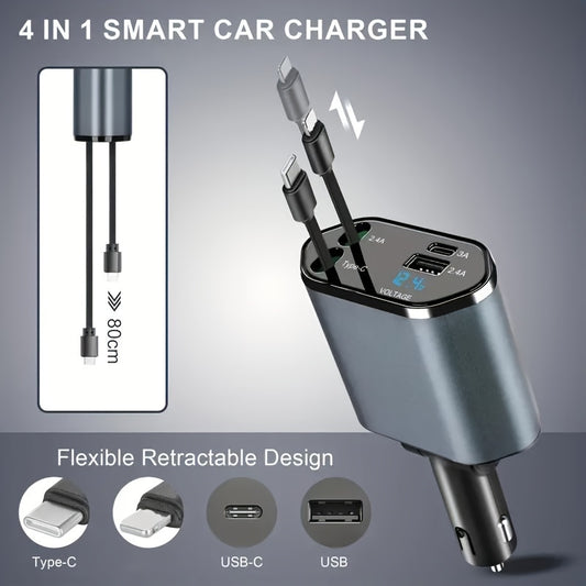 Fast car charging - 4 in 1 retractable car charger